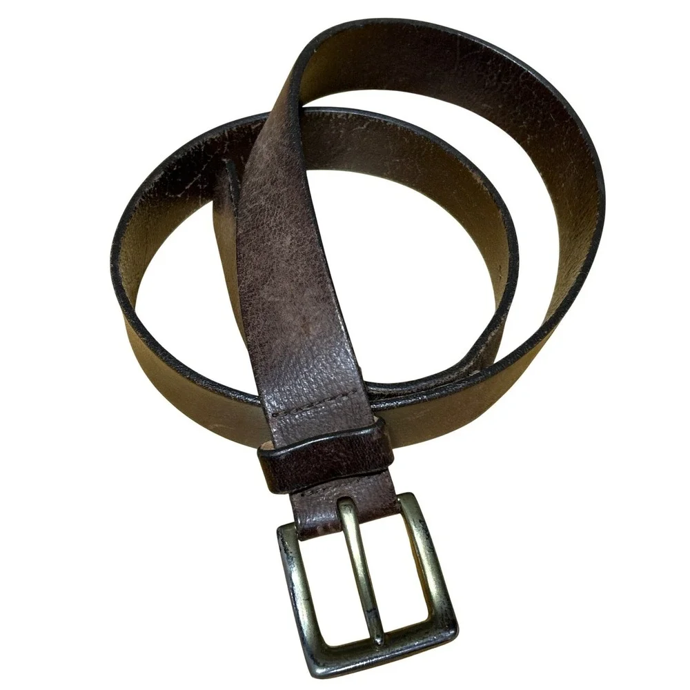 Merona Brown Genuine Leather Belt Made‎ in USA Distressed Buckle Sz M (34
